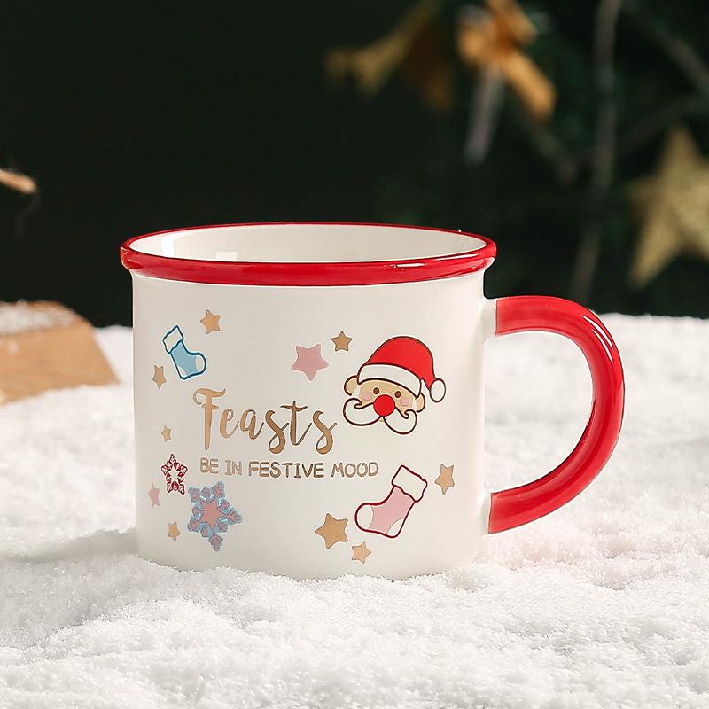 Christmas Ceramic Cup Souvenir Mug Creative Gift Box with Lid Spoon Couple Water Cup Christmas Gift Cup