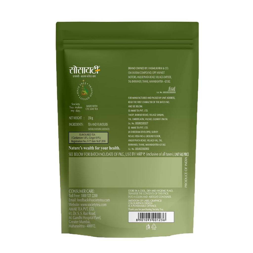 Society Tea Elaichi Adrak Chai 250 g Beutel, 1er-Packung, Erfrischender Ingwer-Kardamom-Aufguss