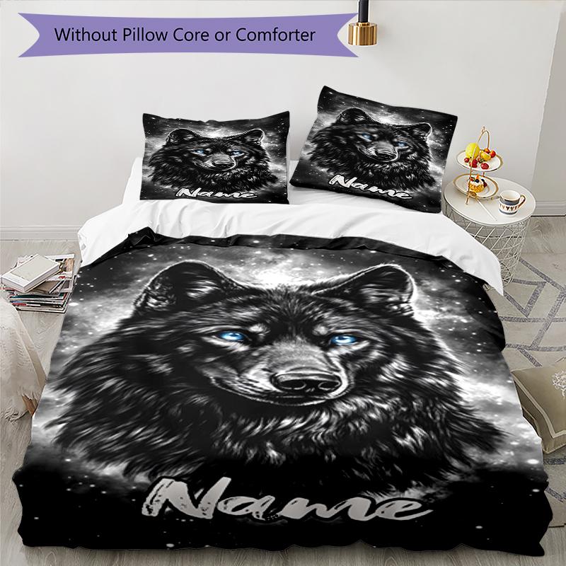 3pcs Custom Name Wolf Bedding Set Duvet Cover Closure Includes 1 Duvet Cover & 2 Pillowcases, Soft and Comfortable for All Seasons.