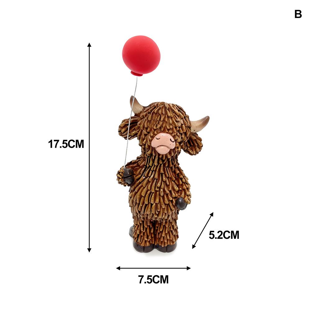 Mother s Day Heart Highland Cattle Resin Ornament - Creative Cow Desktop Decoration