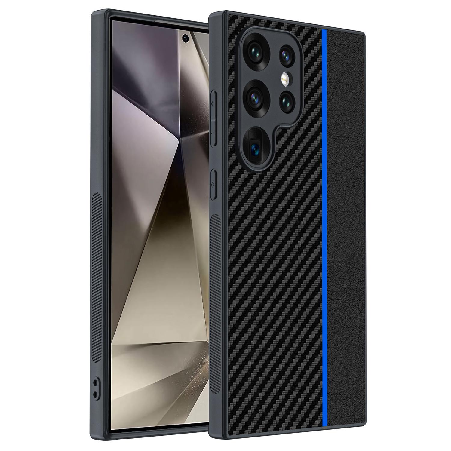 

Шкіряний чохол для Samsung Galaxy S24 Ultra + жорсткий чохол для ПК із текстурою вуглецевого волокна Black/Blue