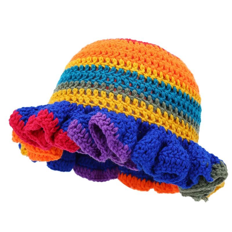 Handmade crochet ruffled wool hat fashion colorful hat men's and women's ruffle edge hat