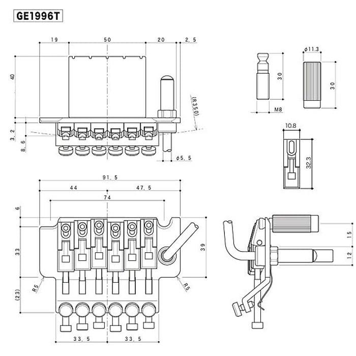 GOTOH GE1996T-L C Chrome Left-Handed Tremolo Bridge, Floyd Rose Type, 40mm Block
