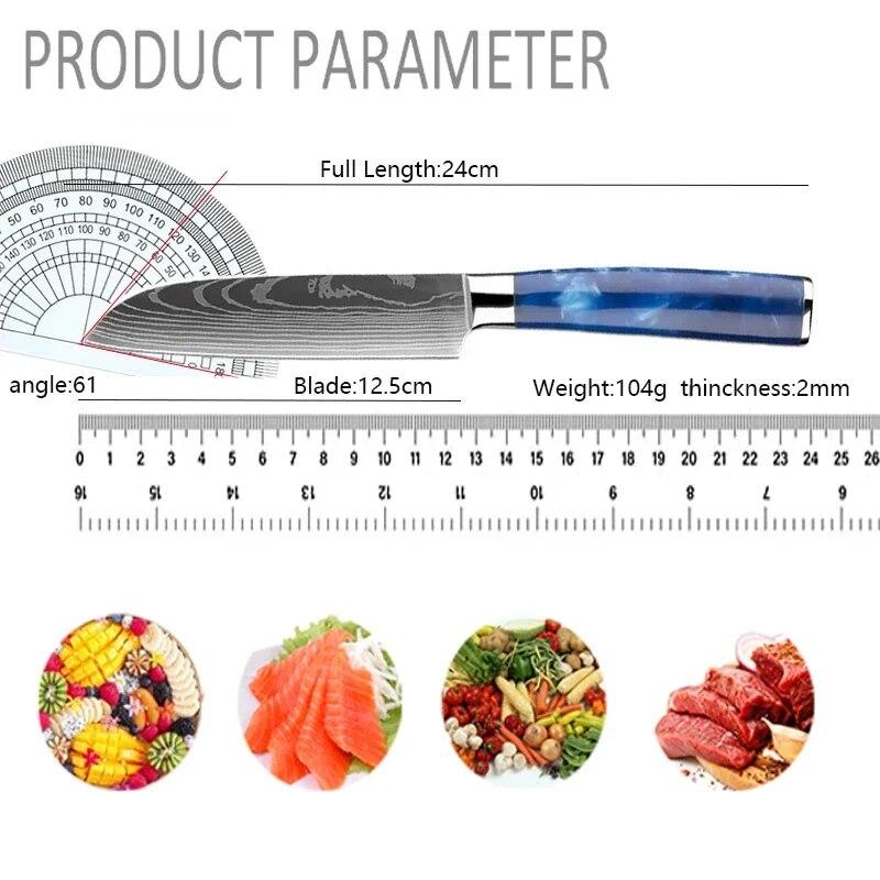 Kitchen Knife Damascus Pattern Professional Chef Knife Japanese Santoku Knife Meat Knife Slicing Knife Bone Fruit Cutting Knives