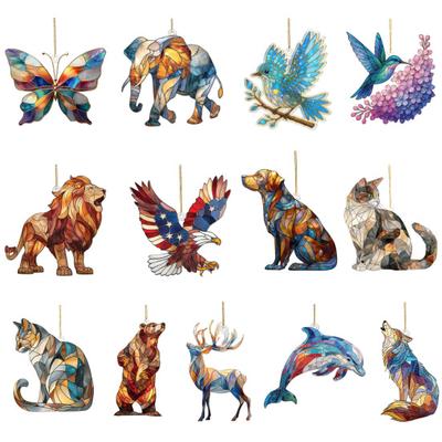 Colorful Animal Pendant Acrylic Suncatcher Window Hanging Ornament 2D Acrylic Printed Festive Decor for Christmas Tree & Home