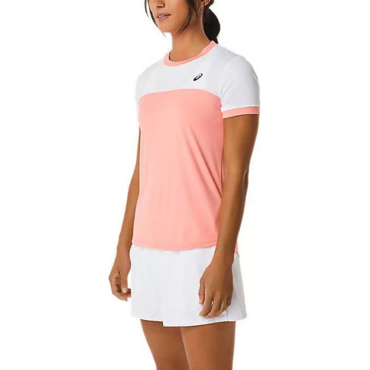 Asics Court SS Colorblock Round Neck Short Sleeve T-Shirt Women Tops Pomegranate Bright-White 2042A262701