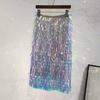 Super Dazzling Colorful Tassel Sequin High Waisted Wrapped Hip Skirt, Half Skirt, Colorful Beaded Slim Fit Skirt for Women