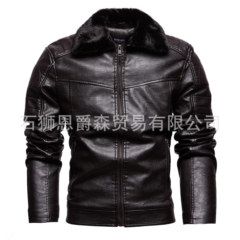 Winter new velvet thickened fur collar removable fashion coat men's leather jacket European and American men's clothing