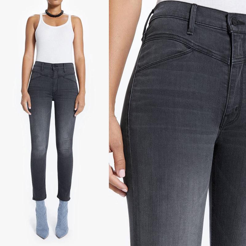 

Женские джинсы скинни с высокой талией черного и серого цвета на осень 2025 года - облегающие эластичные брюки-карандаш с двойной кокеткой. 27 черный серый