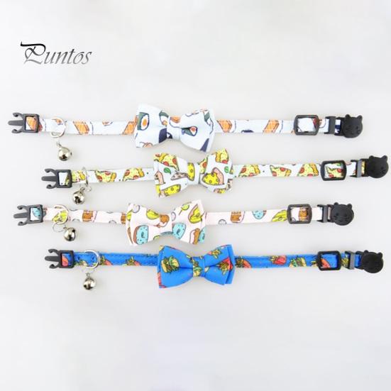 Nastavitelný obojek pro domácí mazlíčky s nerezovou bezpečnostní přezkou zvonek Roztomilý design motýlka Tkanina na krk s motivem jídla pro malé a střední psy