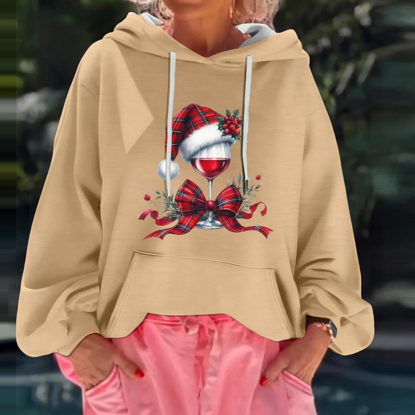 

Жіночий різдвяний світшот з капюшоном вільного крою з довгими рукавами M хакі