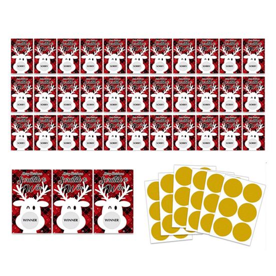 

Merry Christmas Scratch Game Cards Holiday Reindeer Raffle Card for Groups Kids Adults Christmas Party Supplies 1 Set