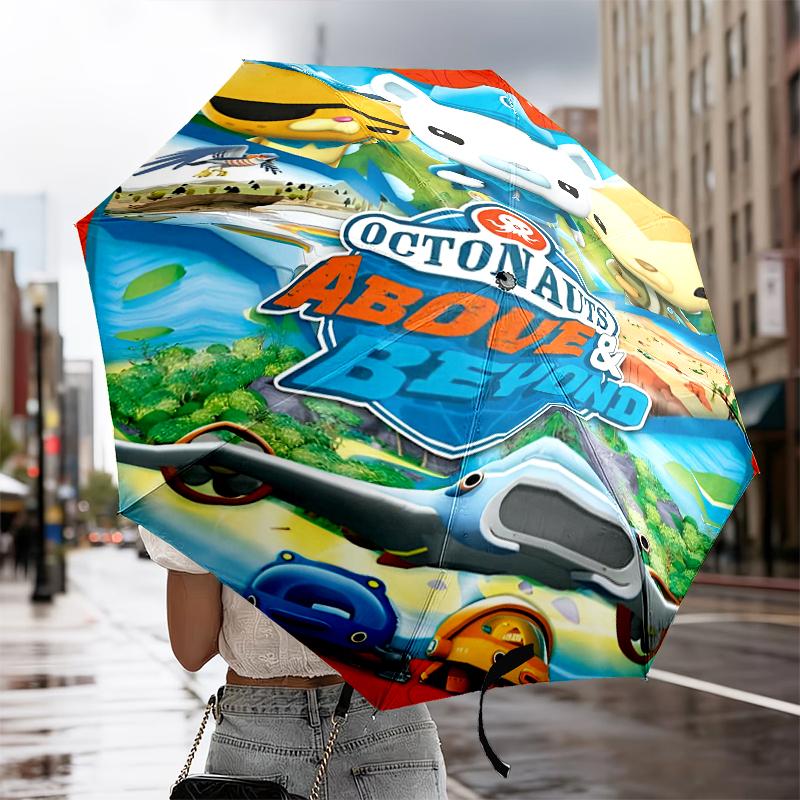 Octonauts Adventure Beyond Automatic Folding Umbrella - 8-Rib Travel Umbrella with Auto Portable Case, Ideal Gift for Birthdays