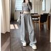 American Gray Hip Hop Wide-Leg Jazz Sweats: Loose, Floor-Length Women's Casual Sports Pants