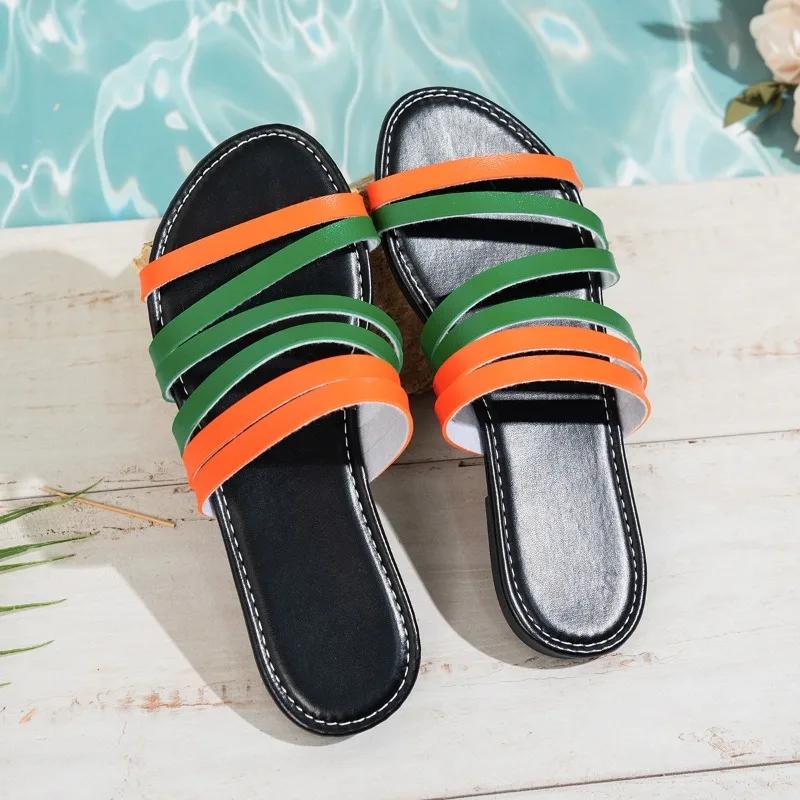 Fashion 2025 Summer Open Toe Women's Slippers Hot Sale Mixed Colors Narrow Band Flat with Sandals Fashion Plus Size Daily Beach Slippers