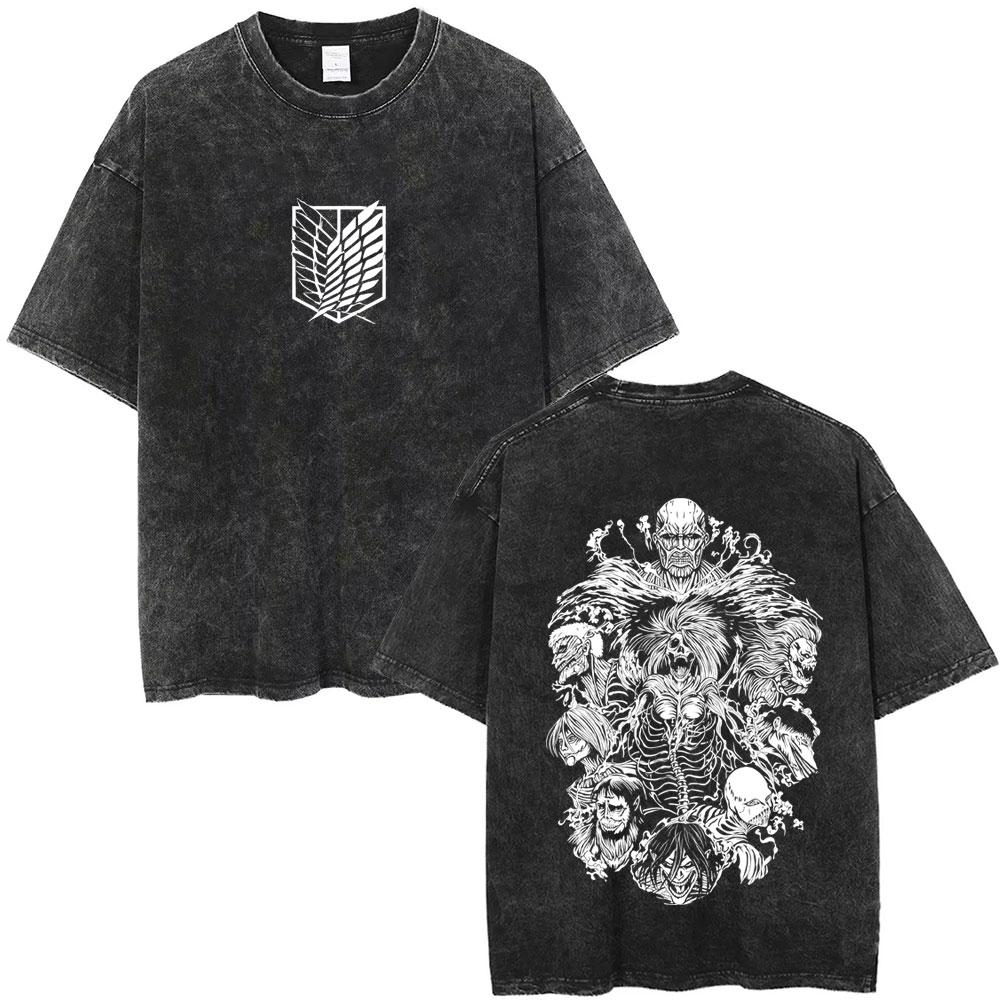 

Washed Vintage Anime Attack on Titan Eren Jaeger Graphic Tshirt Men Women Cartoon Manga Merch Tshirts Male Oversized T Shirts S