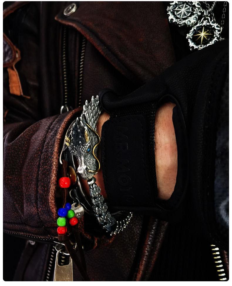 Collector's Grade Handmade Retro Thai Silver Dragon Head Bracelet - High-End Ethnic Fashion Jewelry