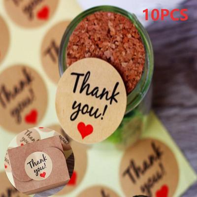 10 Pcs Kraft Paper Gold Thank You Stickers Label Maker Lable Tag Notes Round Shape Adhesive Labels
