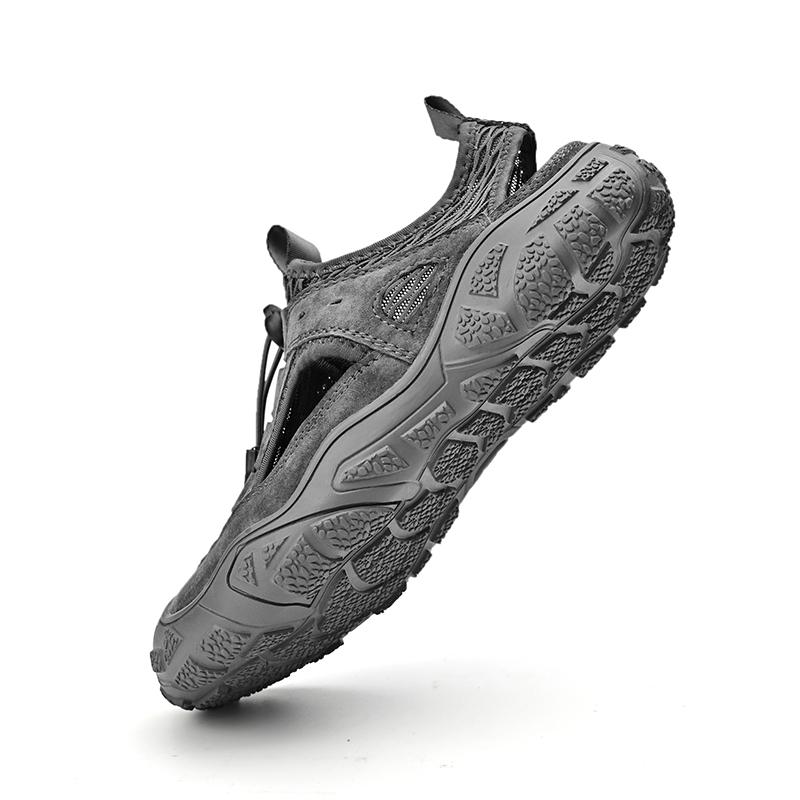 Sandale pentru bărbați cu vârf închis, plasă de vară, modă respirabilă, sandale casual din piele, pantofi de alpinism de dimensiuni mari