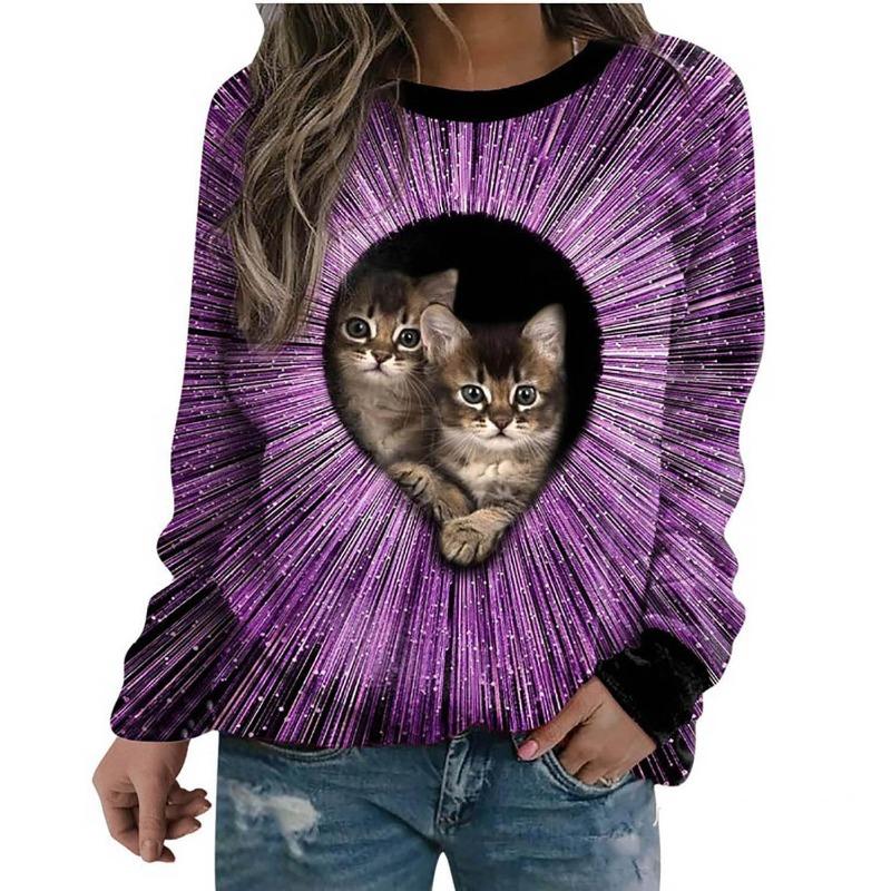 Hoodie Cute Cat 3D Printed Pullovers & Long Sleeves Women's Clothing