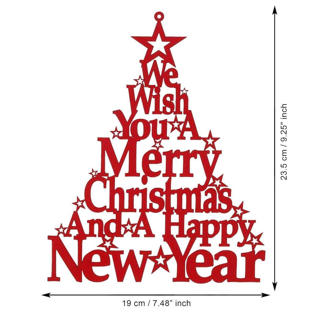 Wooden Red Merry Christmas Tree Wall Hanging Showpiece We Wish You A Merry Xmas and A Happy New Year | Christmas Decorations Items