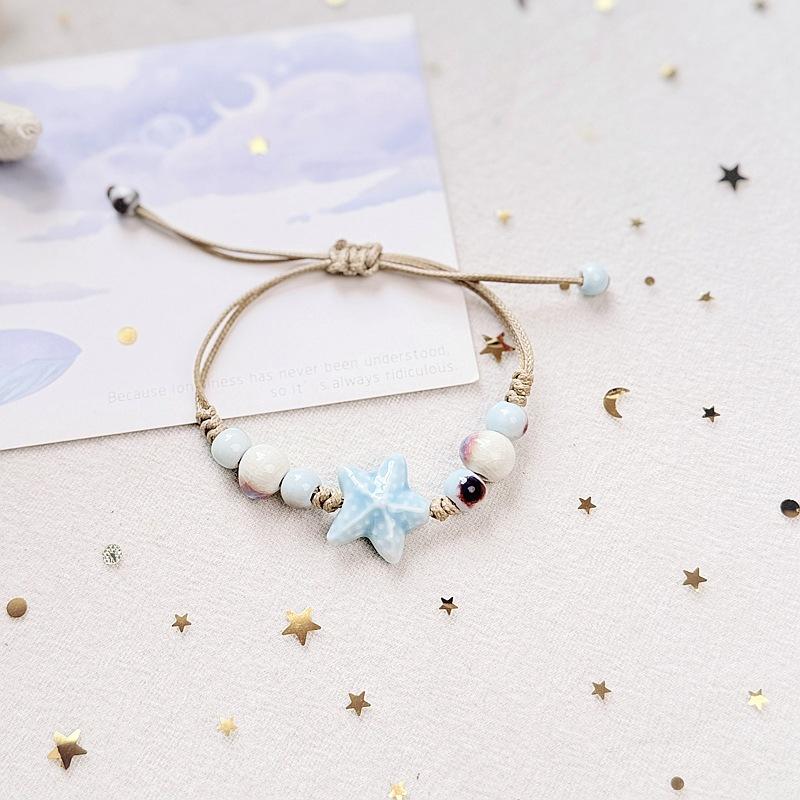 

Handmade Adjustable Beaded Bracelets for Women Boho Colorful Glaze Starfish Shell Ceramic Beads Bracelet Girl Party Jewelry Gift