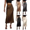 Women Midi Skirt Mid-rise A-Line Solid Color Fishtail Skirt Smooth Fabric Office Lady Skirt