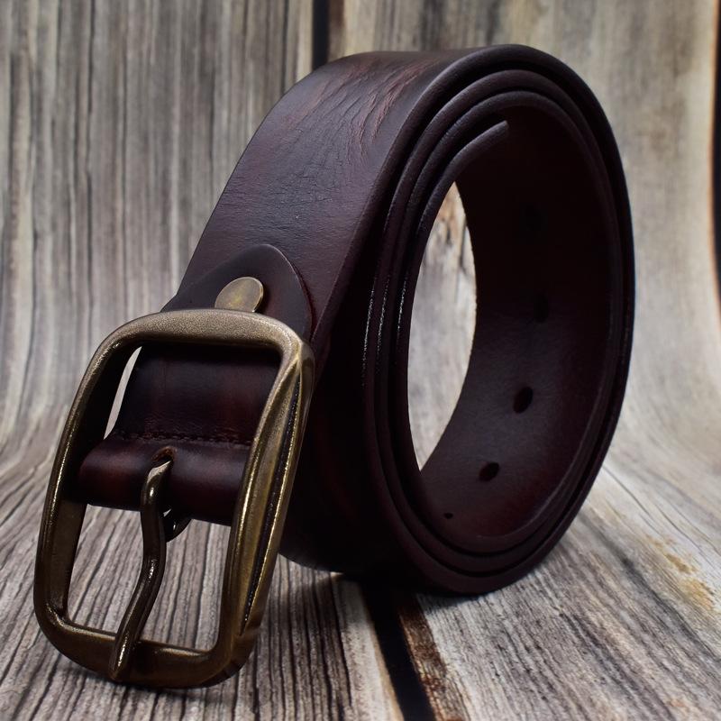 Men S Pin Buckle Solid Copper Buckle Cowhide Belt, Retro First Layer Double-Sided Cowhide Men S Belt Belt Belt 105cm