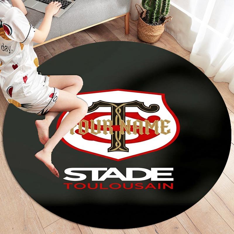 Stade Toulouse Crest Custom Name Round Area Rug Carpet Rug For Living Room Bedroom Sofa Playroom Decor Nonslip Floor Mat
