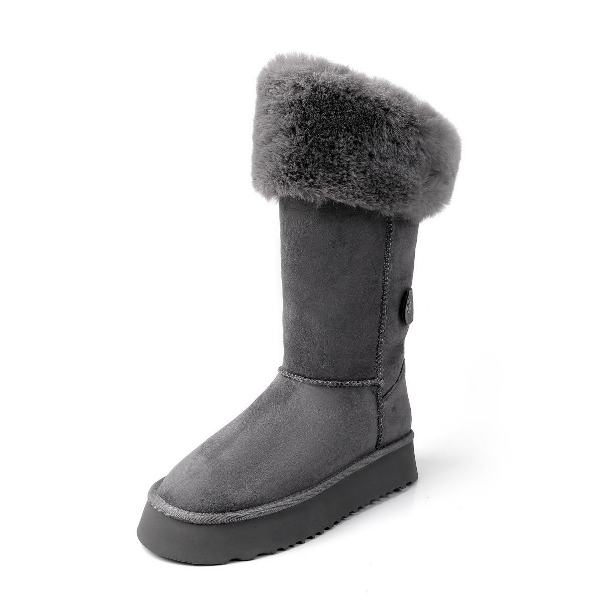 Gray snow boots women s winter velvet thickened warm cotton shoes thick-soled fluffy large cotton boots 35