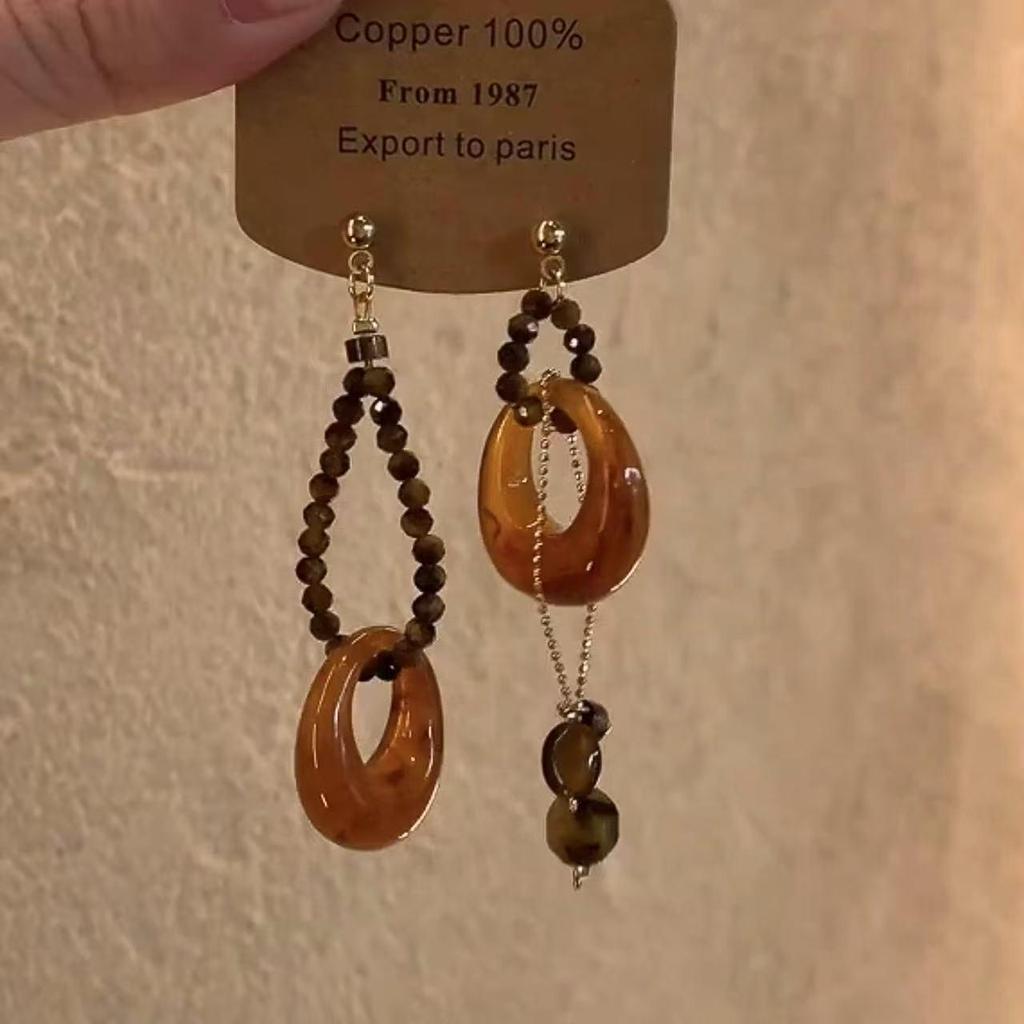 Vintage Ethnic Silver Needle Diamond Inlaid Round Flower Acrylic Resin Stud Earrings for Women