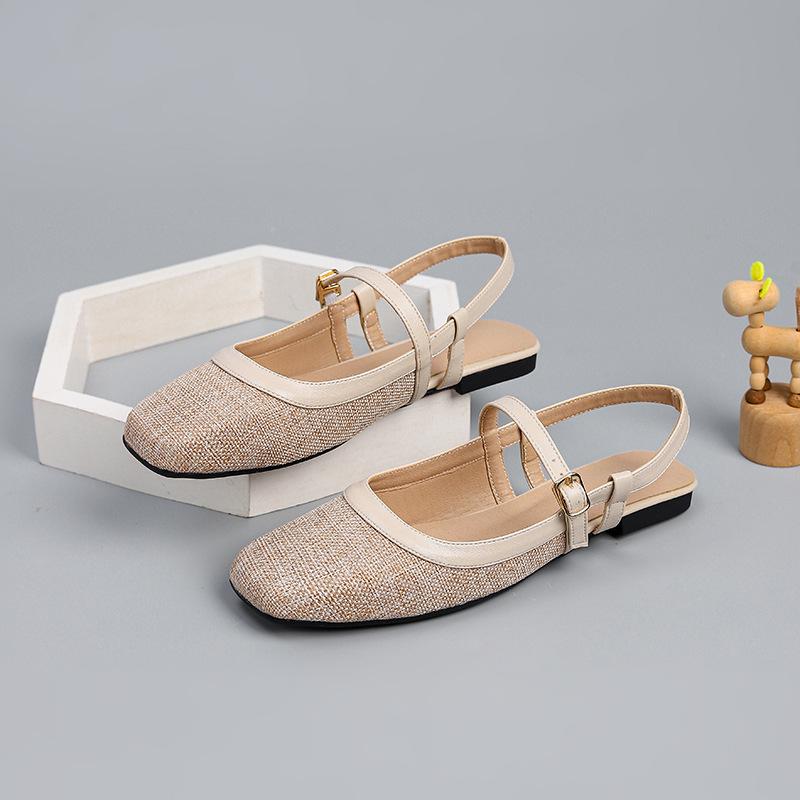 Spring New Woven Patchwork Mary Janes Women Elegant Square Toe Ballet Flats Comfortable Shallow Mouth Office Lady Single Shoes