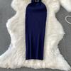Summer Women Sleeveless Single Breasted Office Work Knitted Sweater Sheath Dresses with Belt
