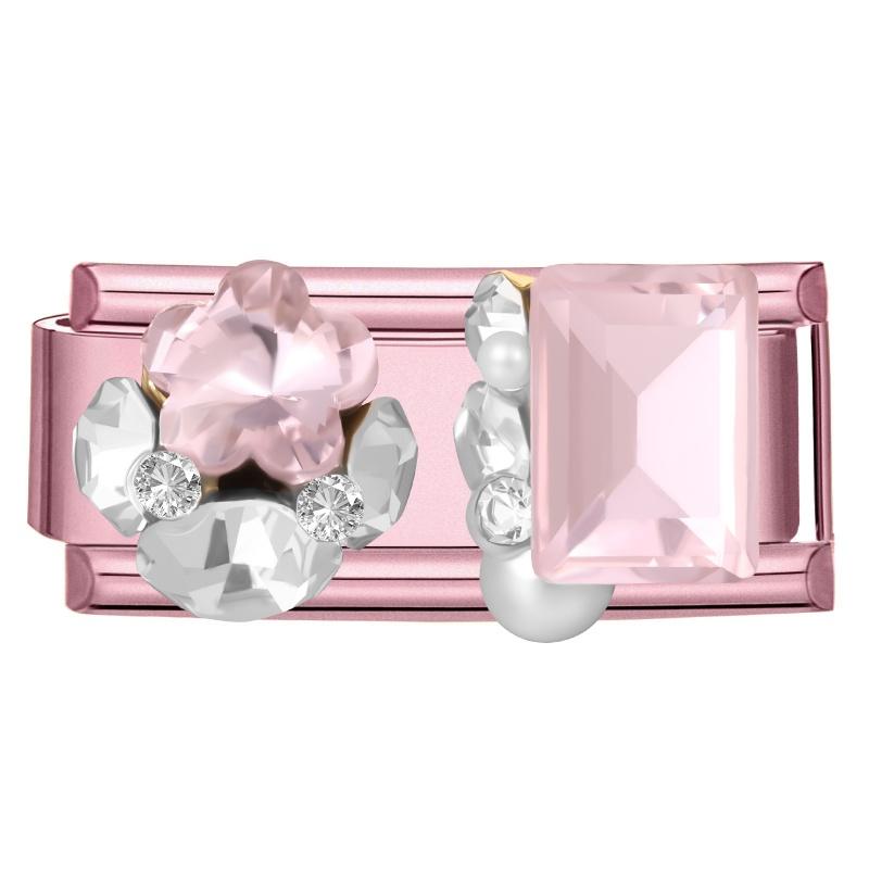 Romantic Pink Love Rose Butterfly Star Shell Zircon Long Italian Charm Links Fit 9mm Stainless Steel Bracelet DIY Making Jewelry