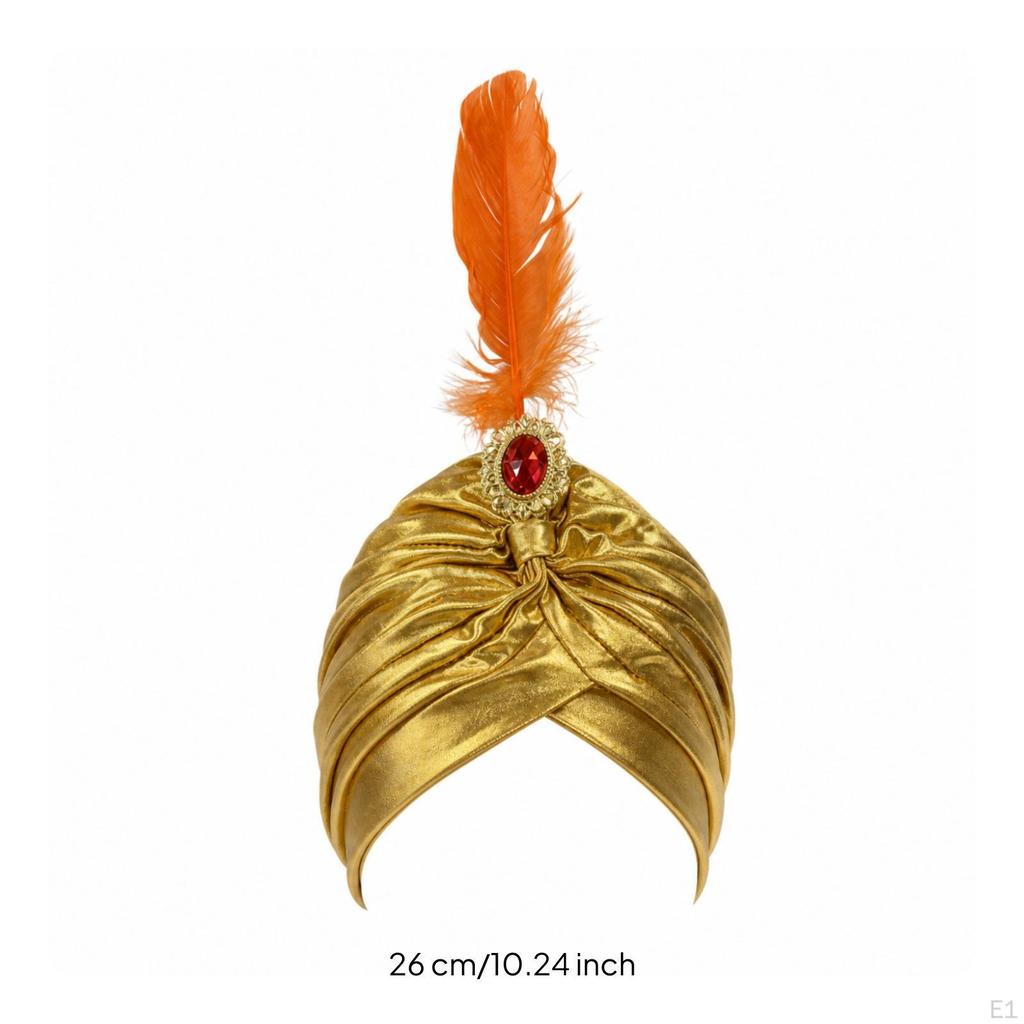 Turban with Feather Shimmering Costume Pleated for Dress-up, Performers