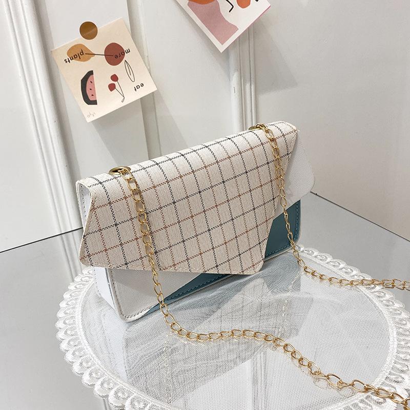 

Small fresh contrasting color plaid women s bag fashion trend geometric flip small square bag personalized printing shoulder mobile phone bag