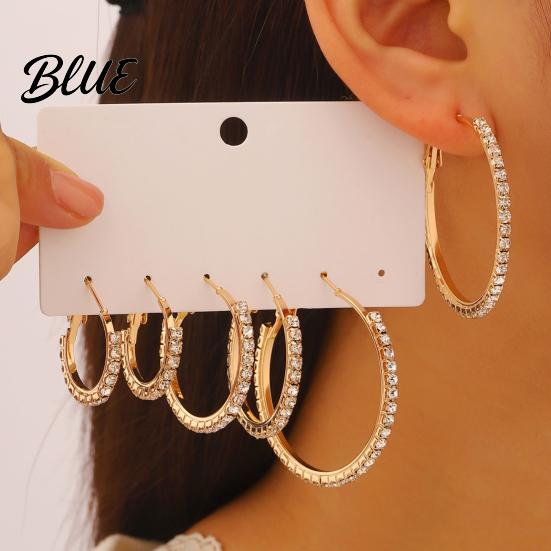 Full Rhinestone Inlay Earrings 3 Pairs Women Ear-Pin Closure Stable