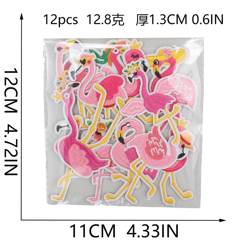 Flamingo Big Bird Embroidery Cloth Sticker Bag Decoration Cartoon Flamingo Patch Sticker Computer Embroidery Label Pink Love Bird