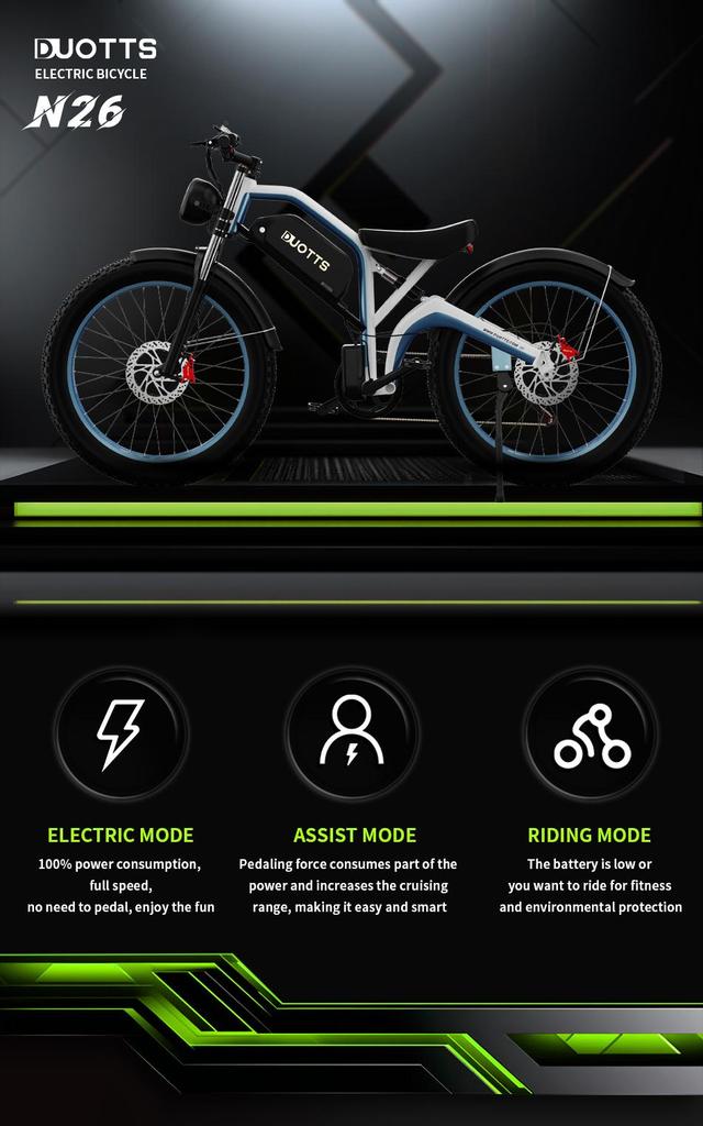 DUOTTS N26 Adult Electric Bike 750W Motor, 48V 20Ah Samsung Battery, 120km Range, IPX4 Waterproof, 55° Grade Climbing
