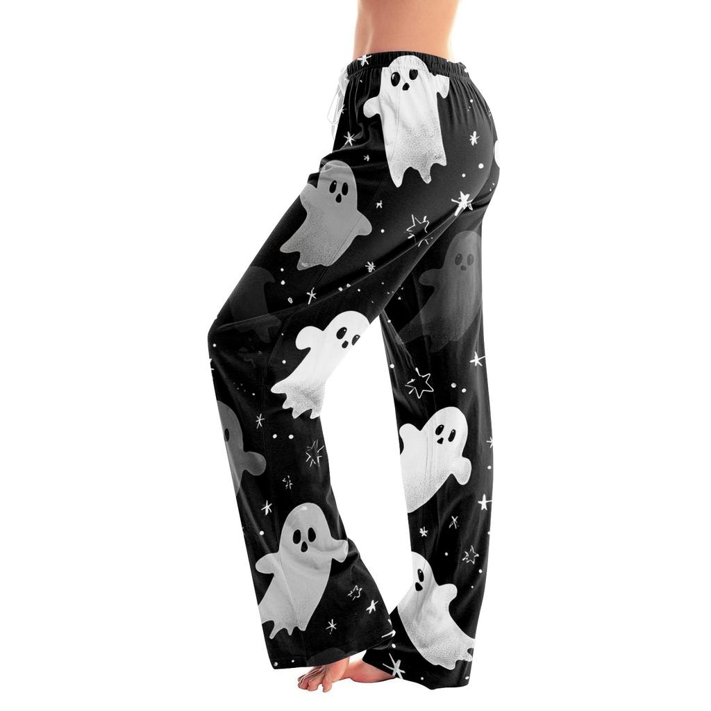 Pantaloni da Pigiama Larghi da Donna con Stampa di Halloween - Pantaloni Morbidi Casual