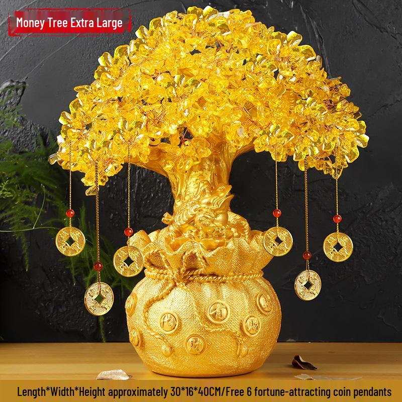 Citrine Money Tree Wine Cabinet Decor: Feng Shui Wealth Attraction Ornament for Home & Living Room, Perfect Creative Opening Gift