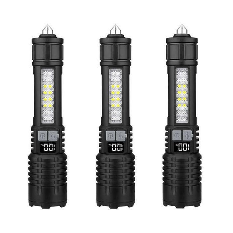 LED High Brightness Flashlight and Safety Hammer, Emergency Escape Tool,seat Belt Cutter and Window Glass Breaker,suitable for Camping,hiking,camping