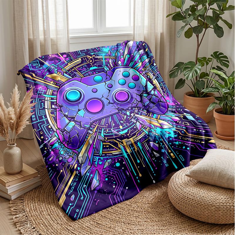 Neon Game Controller Art Theme Blanket Lightweight Warm Flannel Blanket Decorative Throw Blanket for Home Decoration