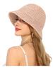Summer UV-Protect Crochet Straw Bucket Hat for Women Beach Fashionable Breathable Outdoor Sunshade Cap Foldable Visors