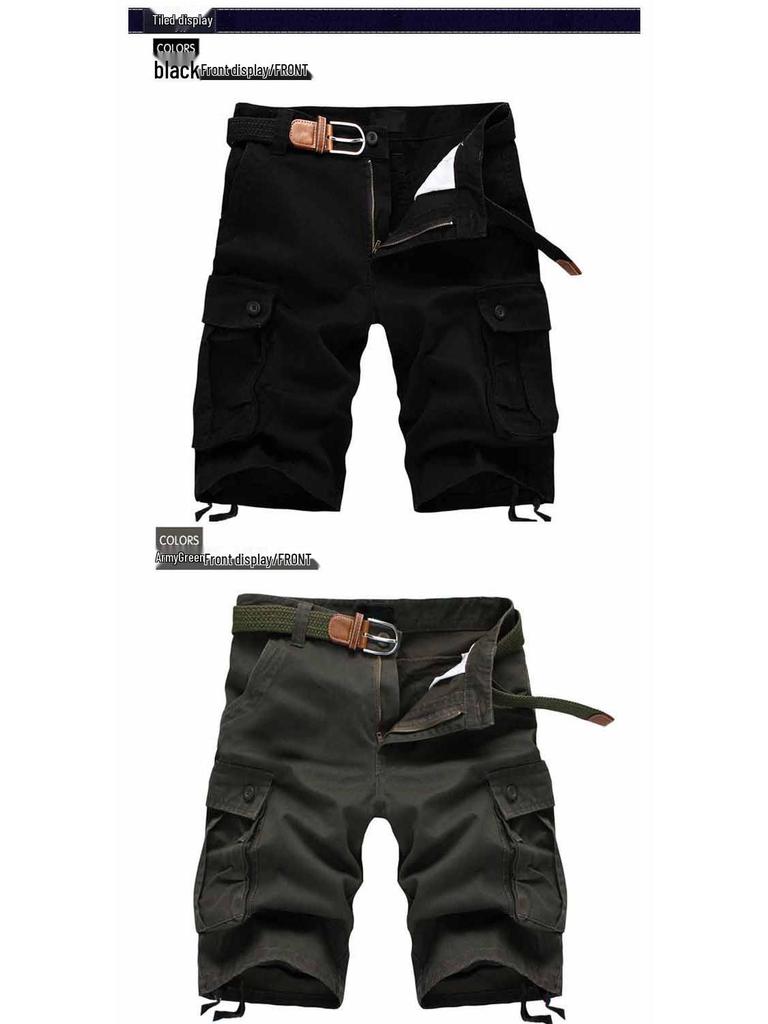 Men's Summer Casual Multi-Pocket Workwear Shorts – Loose Fit, Plus Size, Five-Point, Mid-Length Beach Breeches.