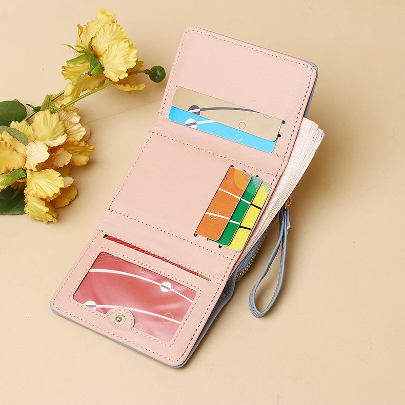 Dámská třískládací peněženka v korejském stylu pro rok 2025 se zipovou kapsou na mince a kresleným designem
