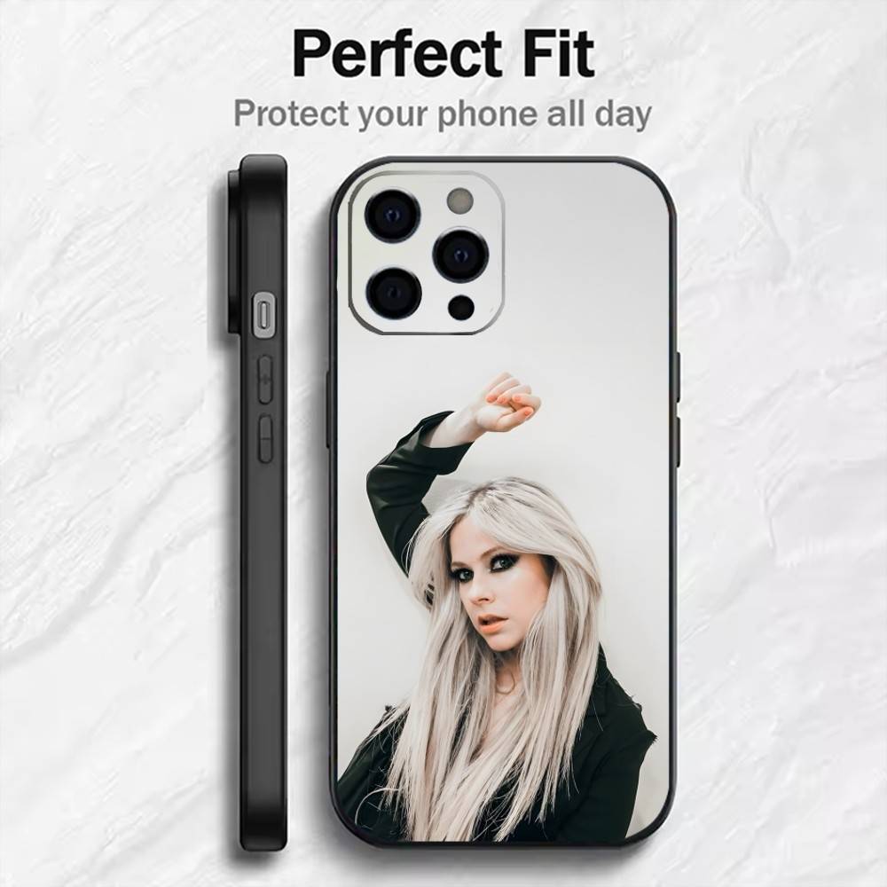 AV Pop-Punk Queen Avril Phone Case For iPhone17,16,15,14,13,12 Plus,Max Soft Silicone Black Cover