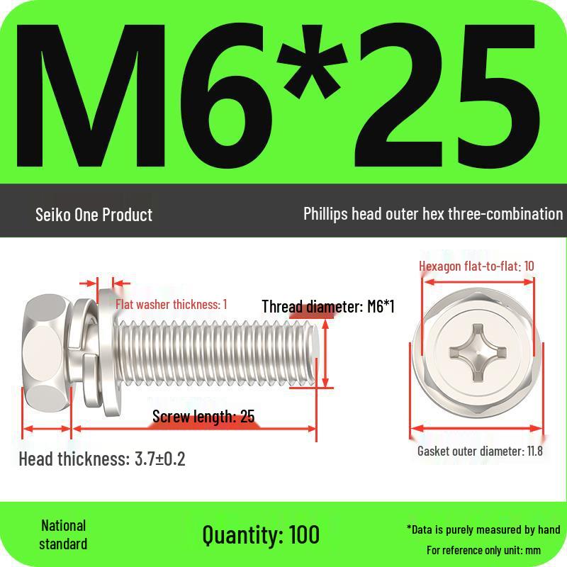 Hexagon Head Combination Screw Bolt Set with Washer and Spring Washer
