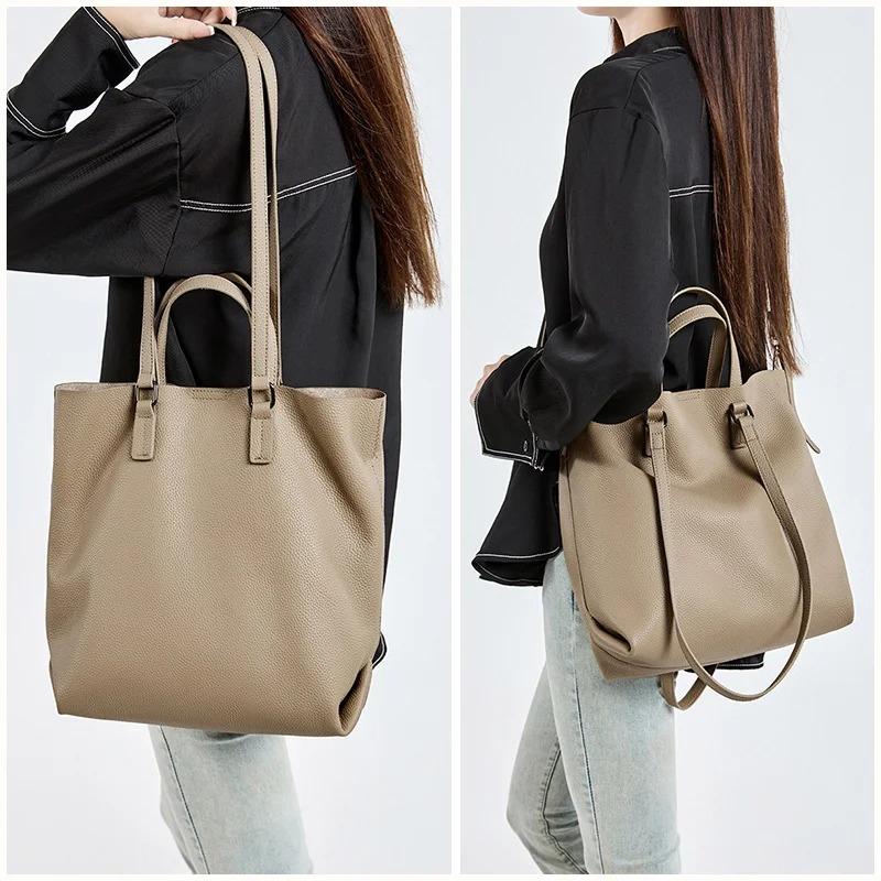 Minimalist Handbag 2026 New Top Grain Leather Spacious Tote Bag Women Popular Versatile Commuting Large Capacity Shoulder Bag