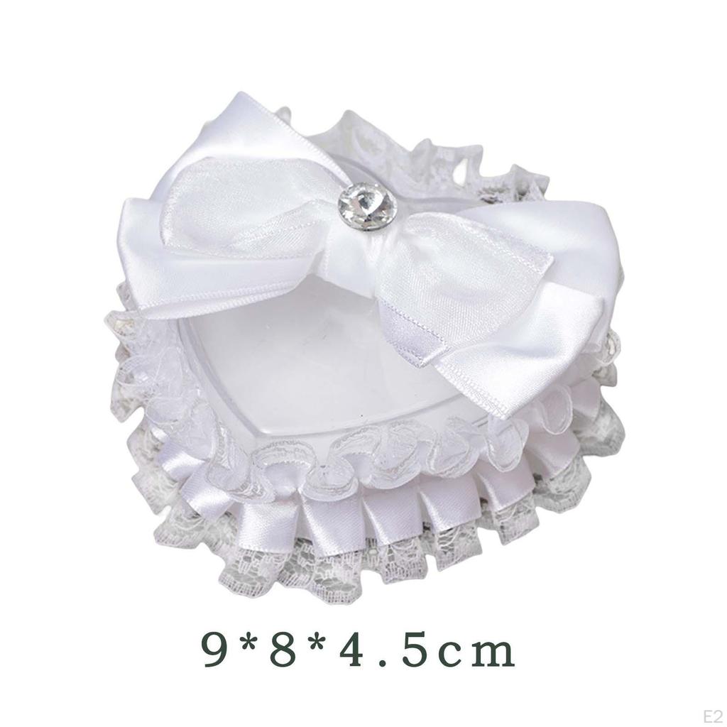 Bridal Ring Holder Cushion Heart Shaped Bearer Box Romantic Pillow with Ribbon for